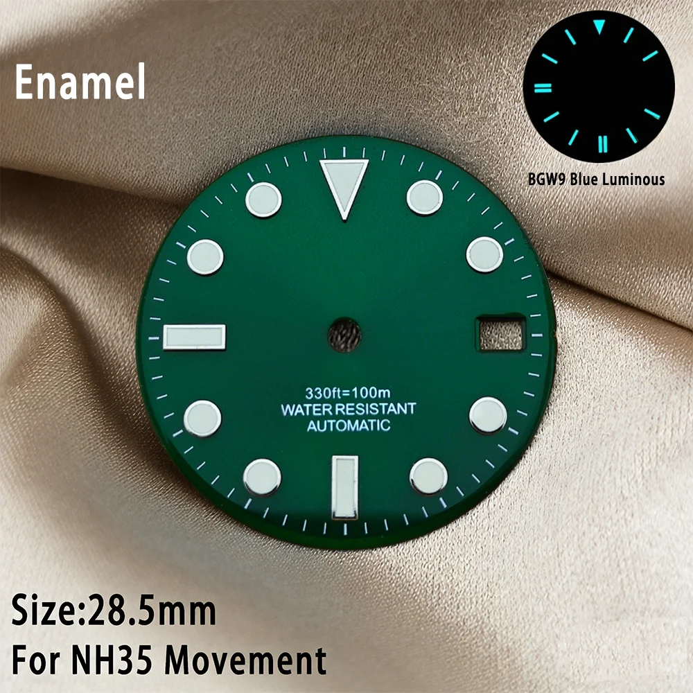 NH35 Zifferblatt 28,5MM Uhrenzifferblatt NH36 Zifferblatt NH35 SUB Zifferblatt BGW9 Blau Leuchtend NH35 Zifferblatt mit Zeigern Kalender Uhrenzifferblatt Modifikation