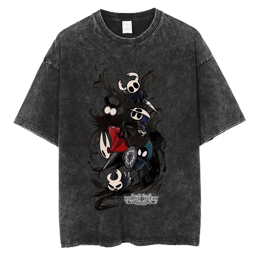 Washed Vintage Game Hollow Knight Graphic Print T Shirt Men Women Fashion Casual Oversized Short Sleeve T-shirt Tops Streetwear