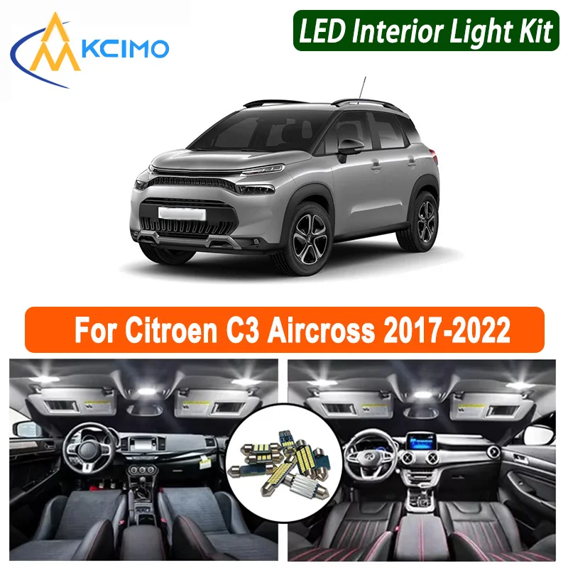 

LED Kit Interior Lights For Citroen C3 Aircross 2017-2022 Dome Map Lights Bright White/ Blue Easy Fit Interior Bulb Set