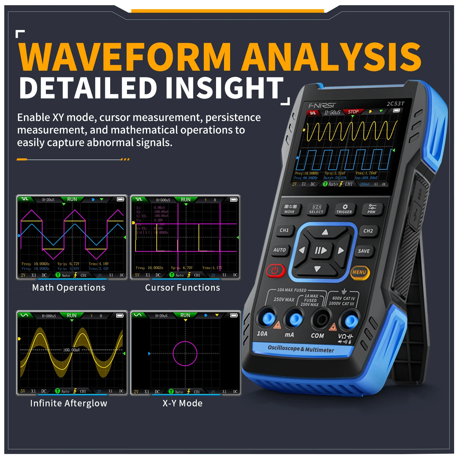 FNIRSI 2C53T Three In One Oscilloscope Multimeter Signal Generator 50MHz Bandwidth 250MS Rate Dual Channel