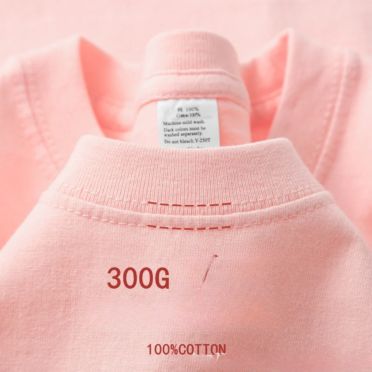 Beige 300g Heavyweight Cotton Short Sleeved T-shirt Summer Round Neck Loose and Base Shirt for Men Women Basic Tee image 6