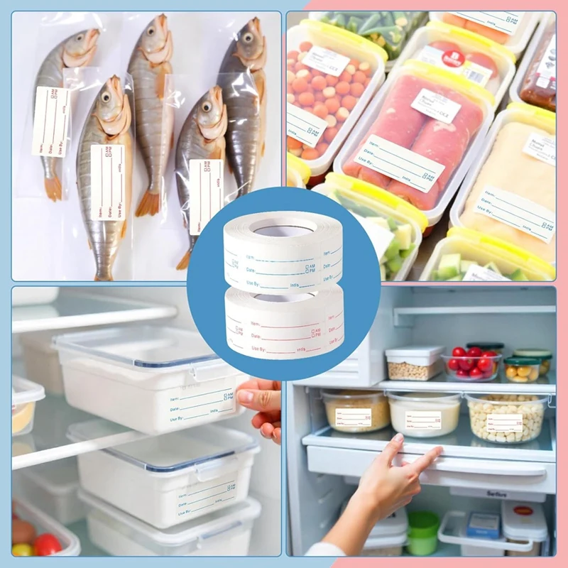 T04C-4 Rolls 2000Pieces Removable Freezer Labels, 1 X 2Inch Food Date Stickers Food Date Labels Refrigerator Food Labels