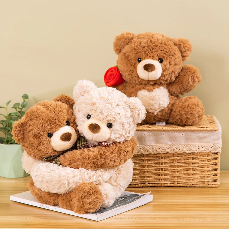 Cute Roses Hug cp Running Bear Teddy Plush Toys Soft Stuffed Animal Doll For Kids Girls Gift Decorate Room