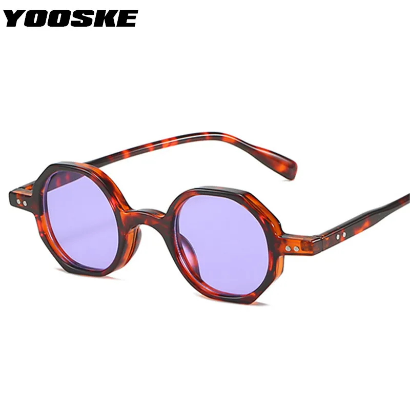 YOOSKE Vintage Polygon Round Women Fashion Clear Ocean Gradient Lens Shades UV400 Men Trending Rivets Purple Pink Sun Glasses