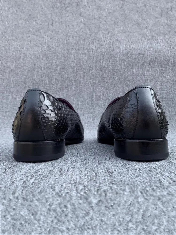 Gentleman Snake Skin Genuine Leather Monk Shoes Wedding Dress Shoes Buckle Slip On Loafers SpringBusiness Man Work Formal Shoes