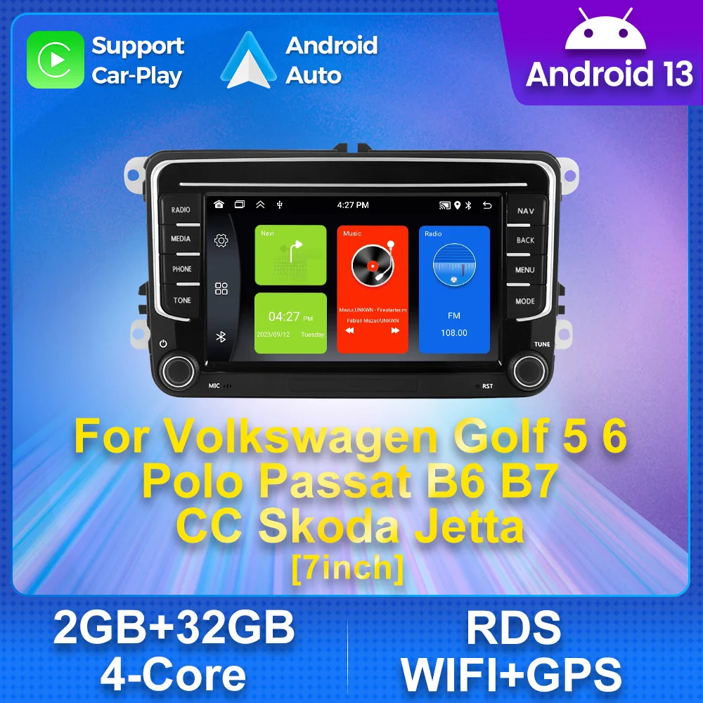 

4 Core Car Multimedia Player for VW Volkswagen Skoda Octavia Golf 5 6 Touran Passat Polo Jetta with Carplay Android-AUTO No DVD