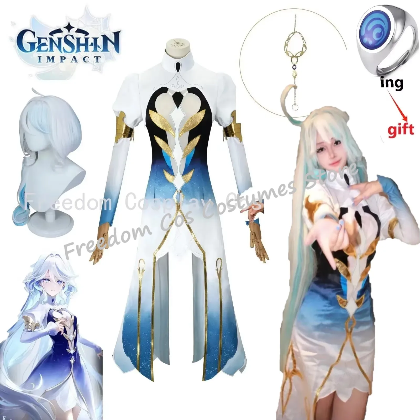 

Focalors Cosplay Costume Furina Wig Game Genshin Impact Fontaine God of Justice Furina Cosplay Full Women Hallowen carnival Suit