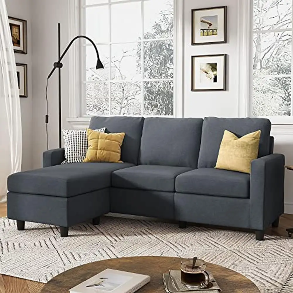 Convertible Sectional Sofa L Shaped Couch with Reversible Chaise Small Space Dark Grey