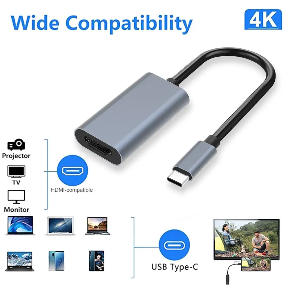 Type C To HDMI-compatible USB C To HD-MI Video Cable Type-C To HD TV Display Adapter 4K 30Hz Converter For MacBook Laptop S T6G7