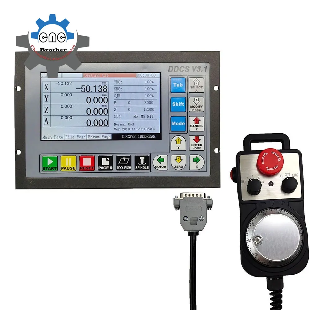 DDCSV3.1 3/4 Axis G Code CNC Offline Stand Alone Controller For Engraving Milling Machine DDCS V3.1+ 4-axis E-Stop MPG Handwheel