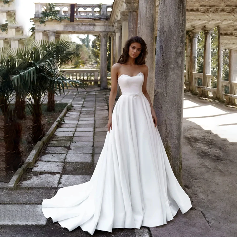 

Off-Shoulder With Peals Evening Gowns A-line Backless And Zipper Custom Made Bridal Gowns