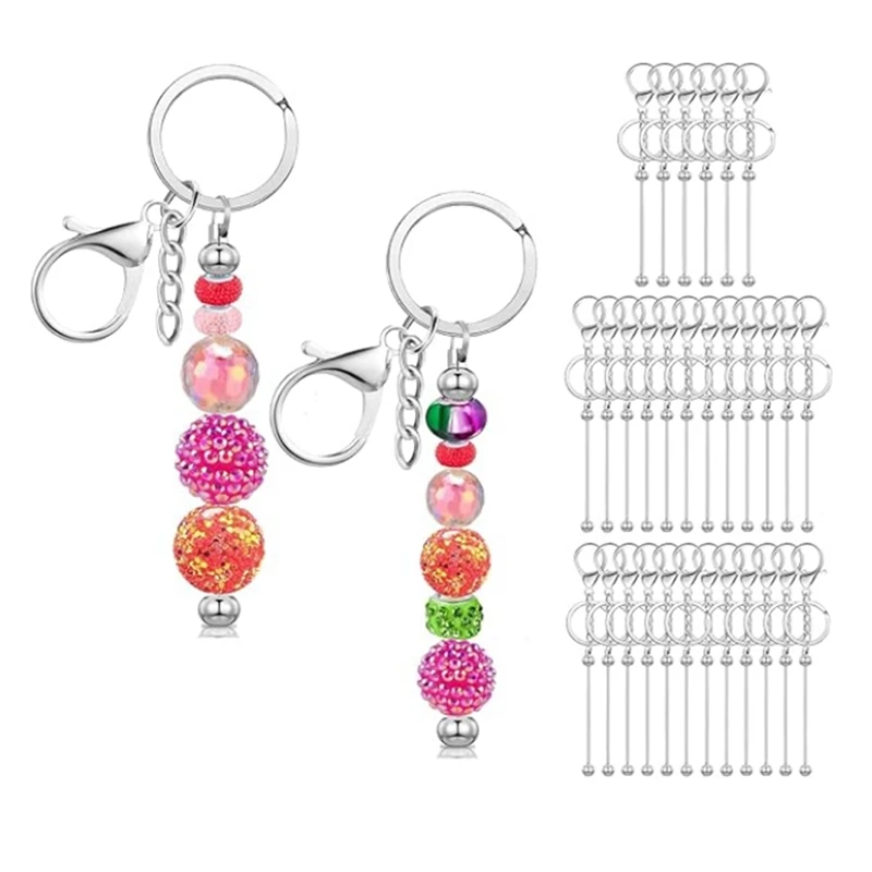 30Pcs Beadable Keychain Bars, Beadable Keychains Bar Blanks DIY Beaded Keychain Kit Making Keychain Bead Kit