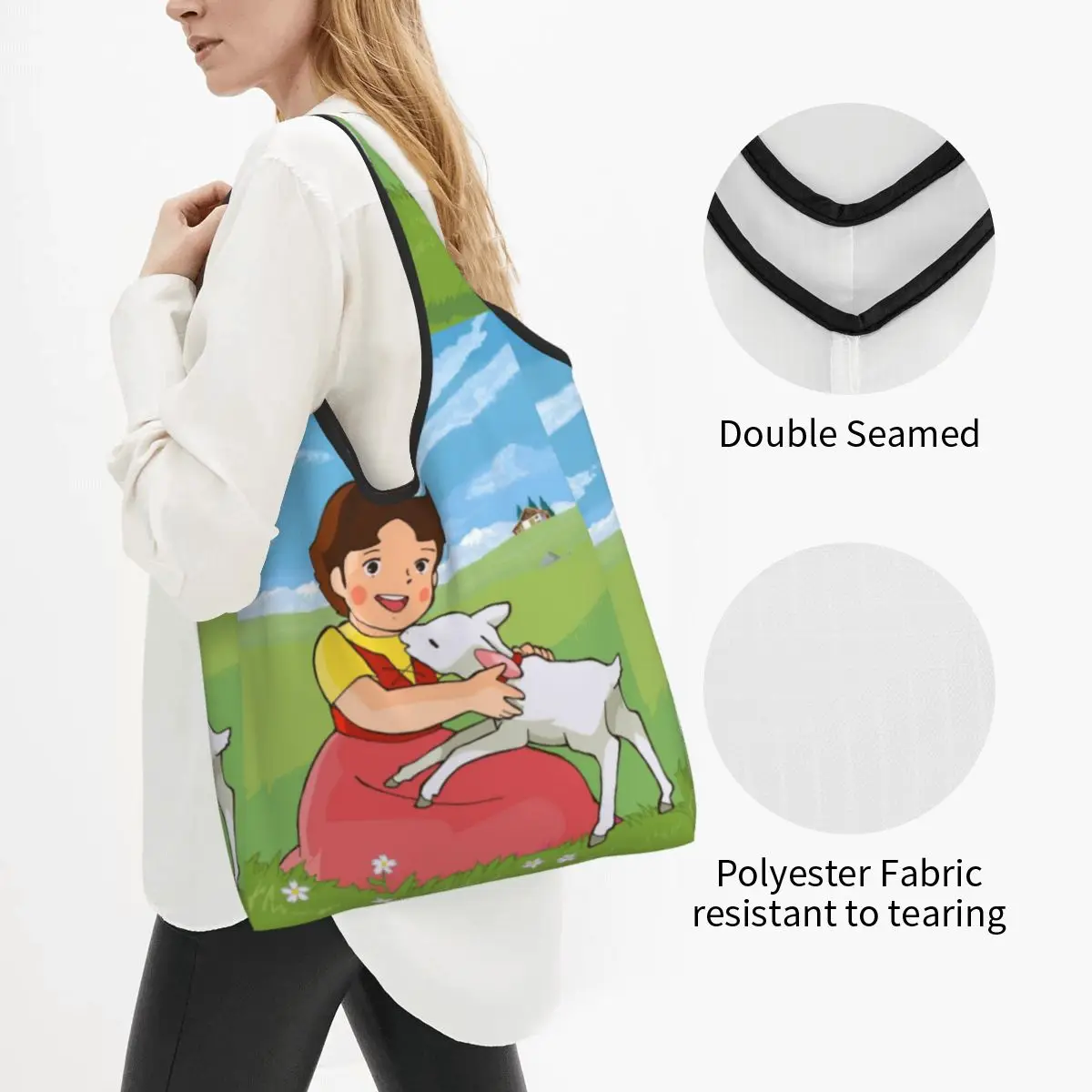 Reusable Heidi The Girl Of The Alps Shopping Bags for Groceries Foldable Funny Grocery Bags Washable Sturdy Large Tote Bags