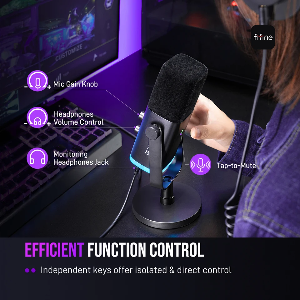 FIFINE USB/XLR ダイナミックマイク RGB コントロール/ヘッドフォン