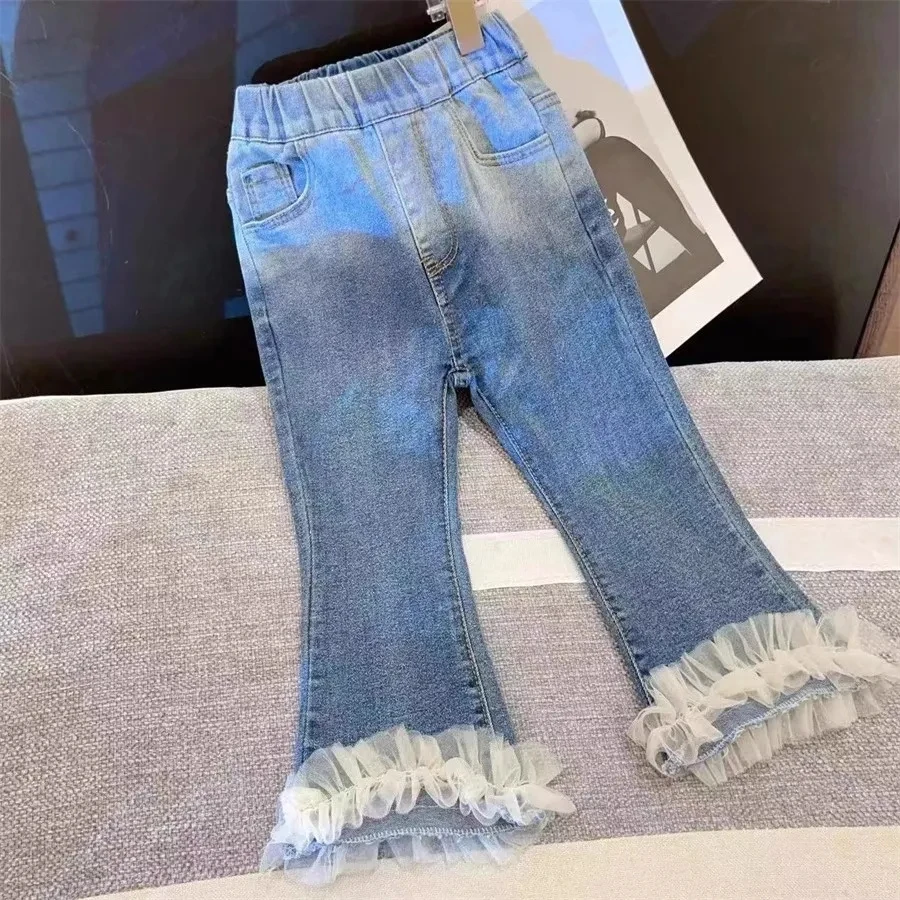 1-9Years Girls's Denim Bell Pants Toddler Baby Elasitc Waist Jeans for Girls Cute Boot Cuat Pants for Girls 2 3 4 5 6 7 8