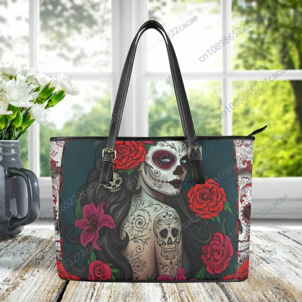 

Gothic Sugar Skull Girl Rose Luxury Design Hand Bags Fashion Travel Portable Small Totes Purse New Classic Trend Shoulder Bag