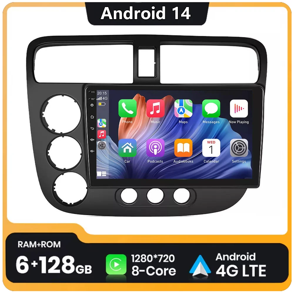 

2 Din Android Auto Carplay Car Radio Multimedia For Honda Civic 7 2000-2006 Car Android DSP RDS Video Stereo GPS Navigation