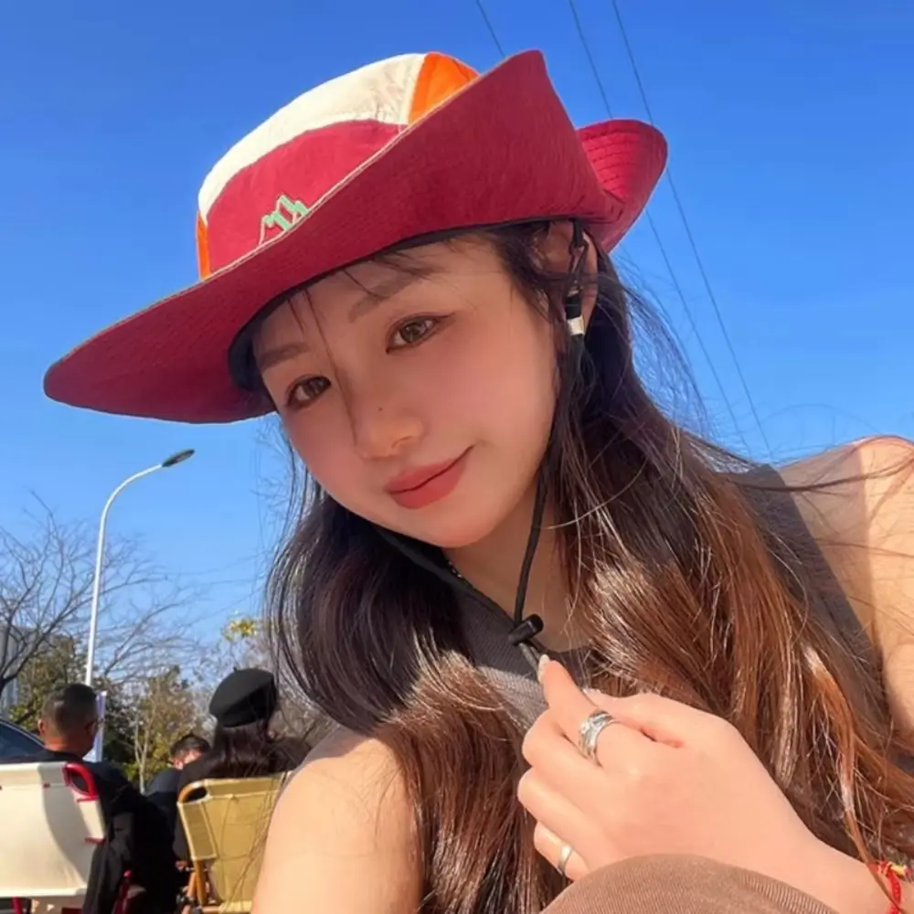 

Polyester Contrasting Color Bucket Hats Adjustable UV Protection Color Matching Mountaineering Caps Breathable Foldable