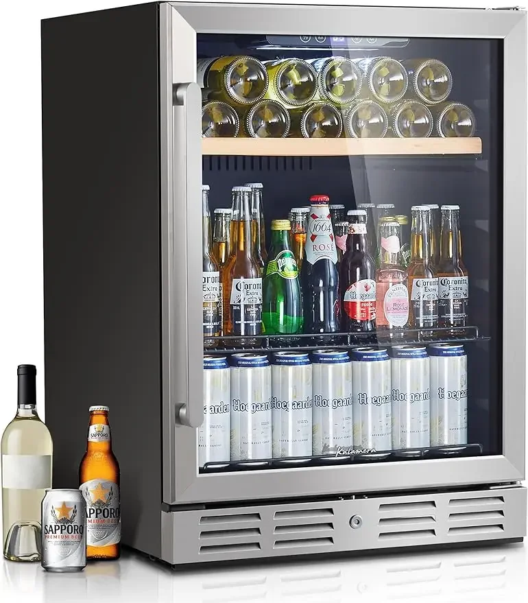 Refrigerador de vino de 120 latas y 16 botellas de capacidad, refrigerador para cocina, oficina o Bar con luz Interior blanca