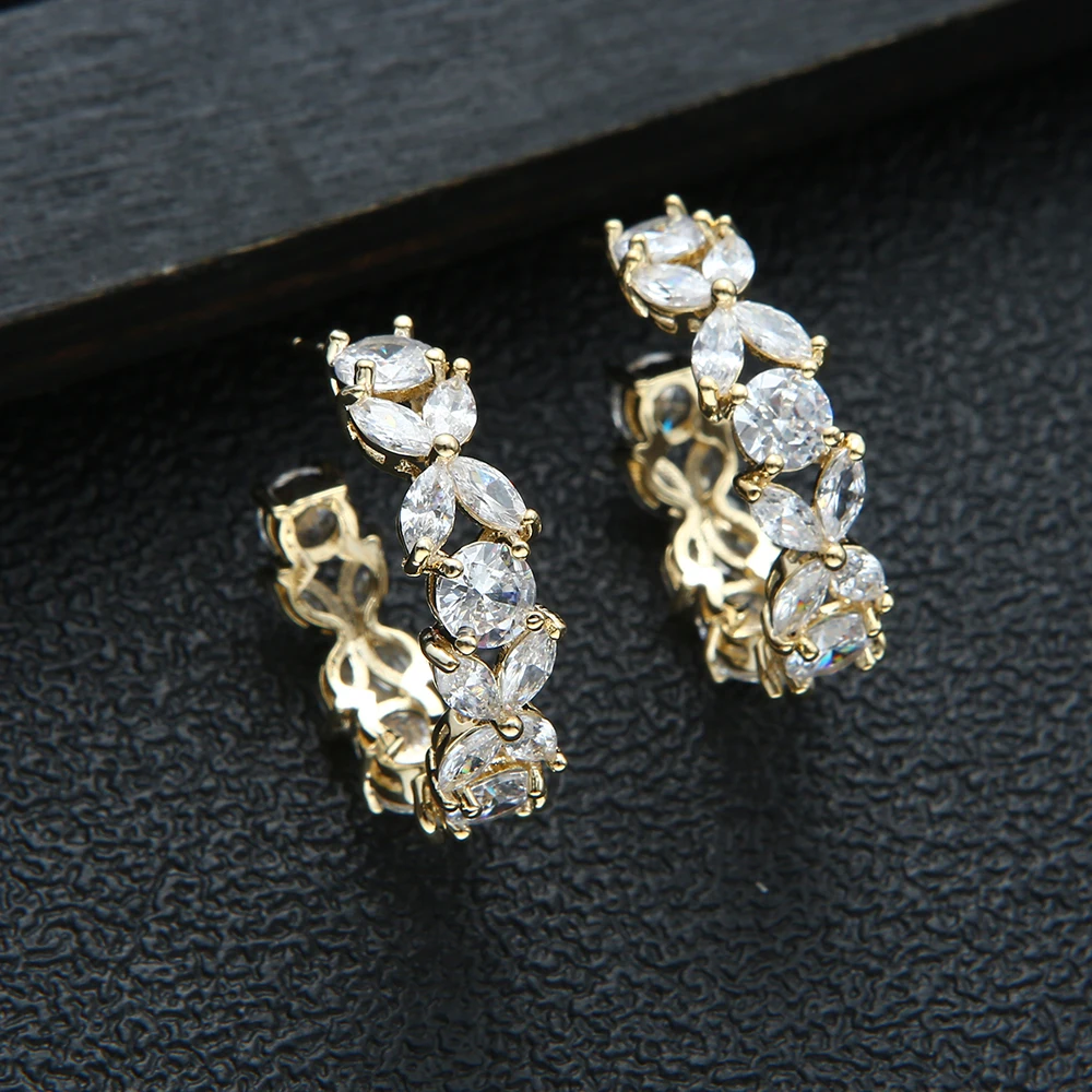 

Новые дизайнерские роскошные серьги с растением, геометрические серьги с кубическим цирконием, помолвка, Дубай, Naija, свадебные серьги-кольца, ювелирные изделия, зависимости от E10189