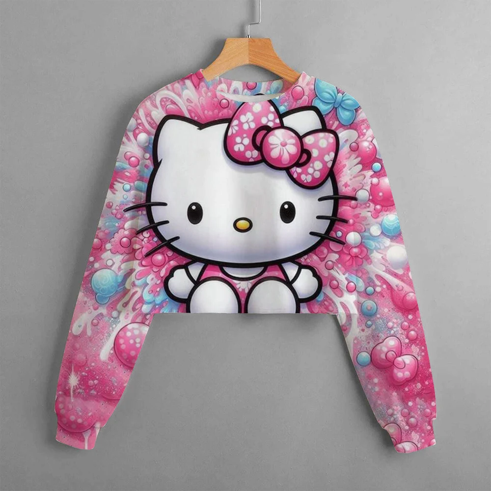 Hello Kitty t-shirt per bambini primaverile stampata, pullover per t-shirt da ragazza a maniche lunghe per bambini, autunno fashion cartoon baby