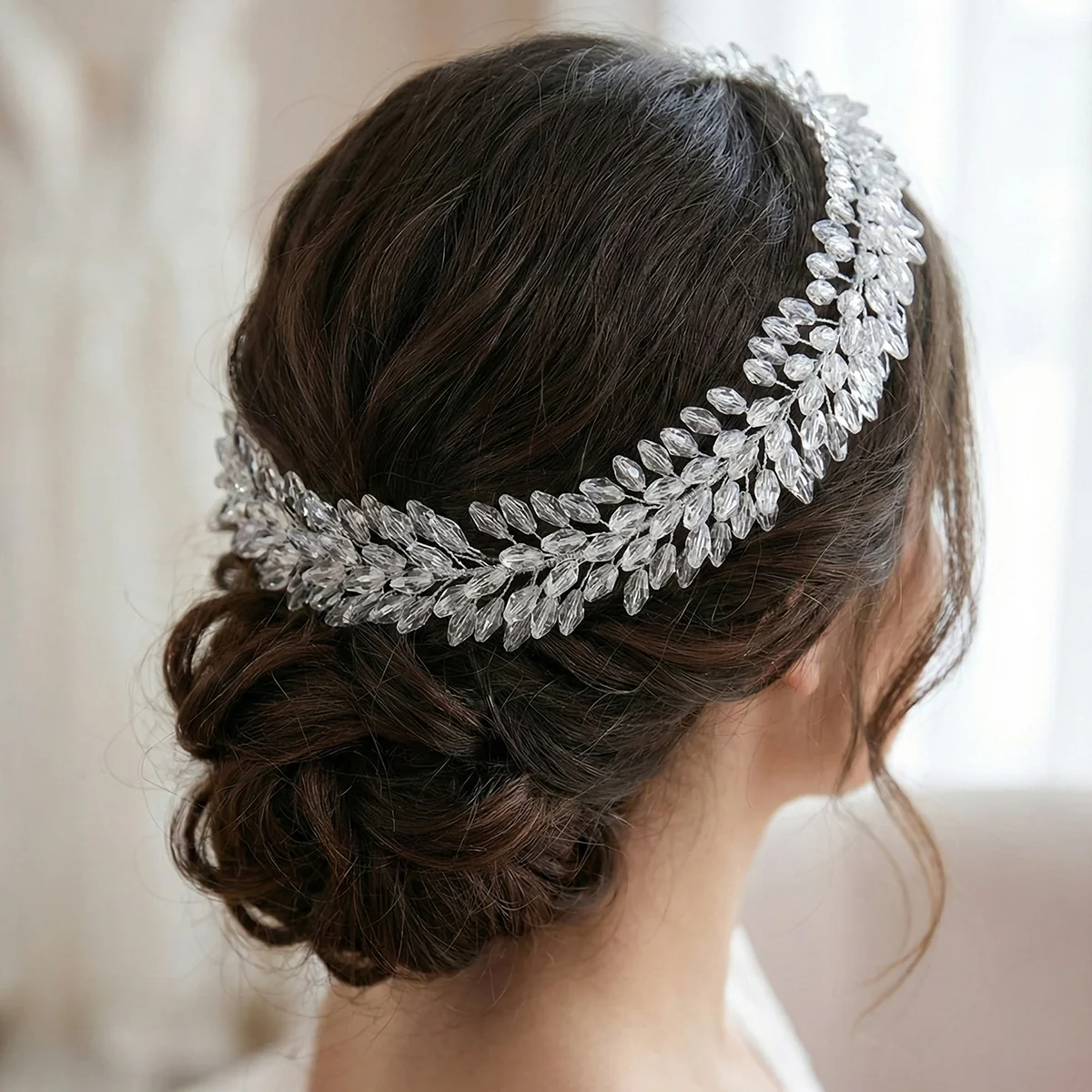 Handmade Silver Crystal Hair Vine for Wedding Bridal Headband Wheat Leaf Hair Accessories for Women Prom Party Tiara Jewelry image 2