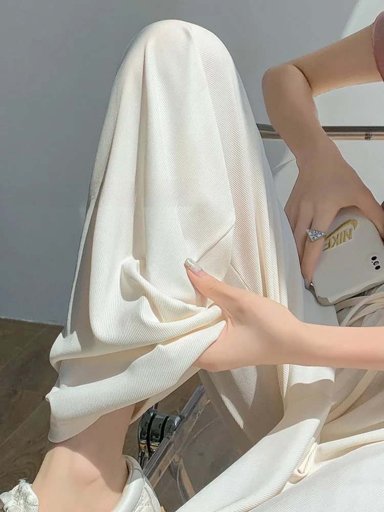 

Ice Silk Wide Leg Pants Women's Summer Thin New White Straight Casual Small Size Drape Cool Floor-Length Pants