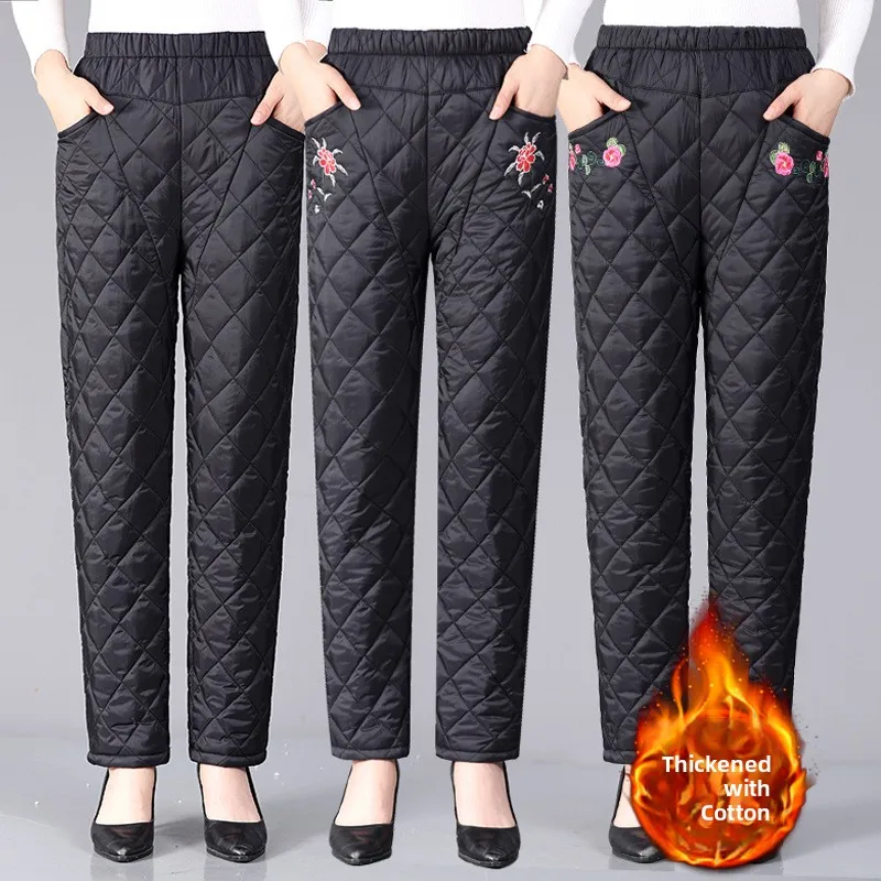 

Thickened down Cotton Pants High Waist Straight Leg Long Trousers for Middle-Aged And Elderly Women Warm Outerwear for Autumn...