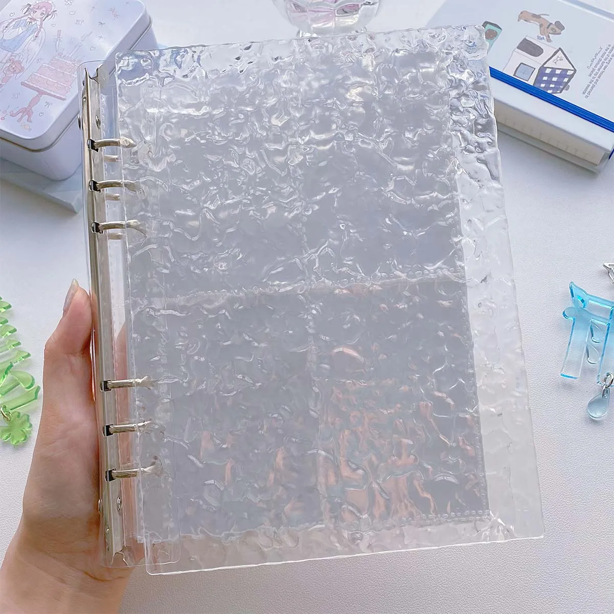 دفتر ملاحظات أكريليك A5 مموج الماء لمجموعة بطاقات الصور Kpop مكون من 6 فتحات منظم ألبوم شفاف وشفاف