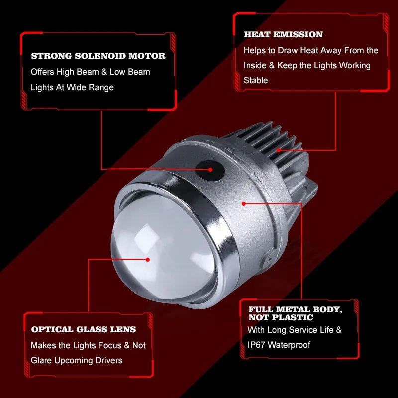 

3 Inch Bi LED Projector Lens for Car Fog Lamp 12V 45W Hi Lo Beam Universal Fit Valeo Honda Toyota Ford