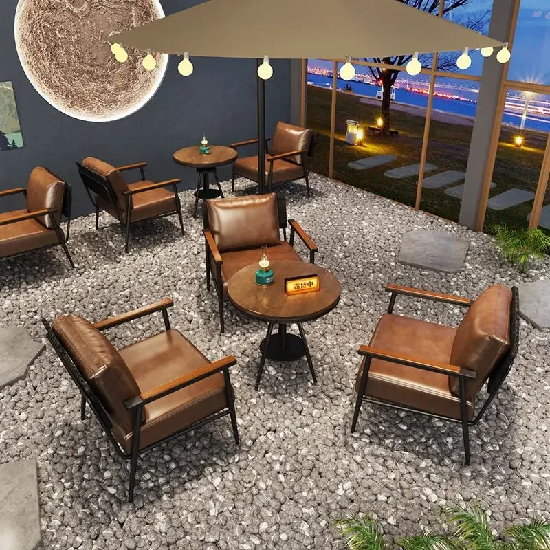 Retro industrial style tavern cafe table and chair combination, negotiate dessert shop restaurant sofa chair
