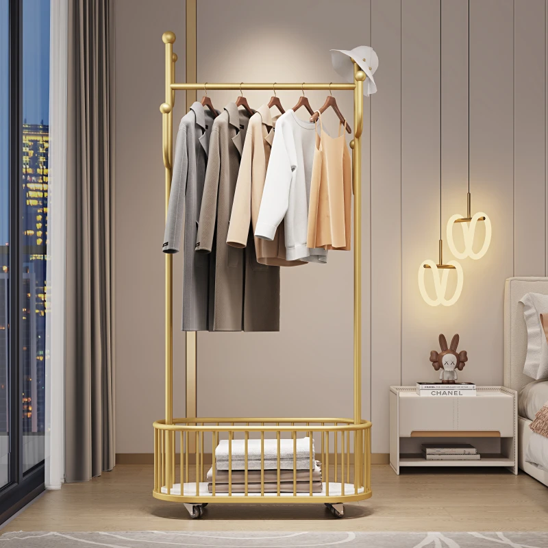 Mobile wheeled clothes hanger, floor to ceiling bedroom clothes hanger, home living room internet famous light luxury