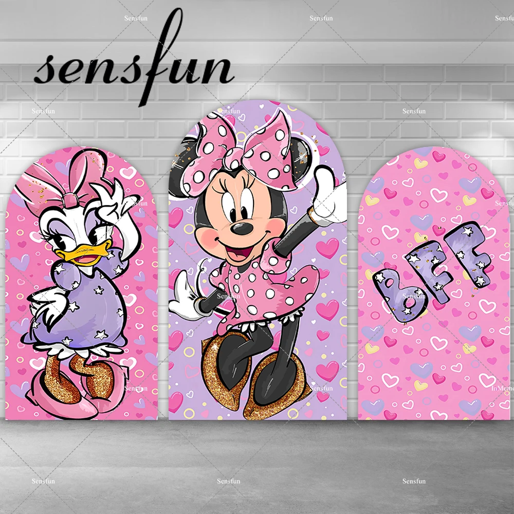 

Pink Minnie Mouse Daisy Duck Arch Backdrop Cover for Girls Baby Shower Birthday Party Decor Chiara Wall Banner Double-sided