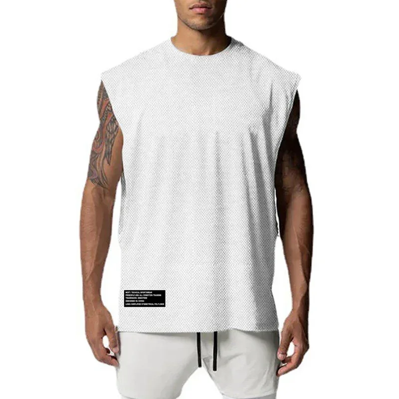 

Mens Sport Fitness Singlets Gym Bodybuilding Workout Muscle Tank Tops Summer Loose Sleeveless Breathable Mesh Quick Dry T-shirts