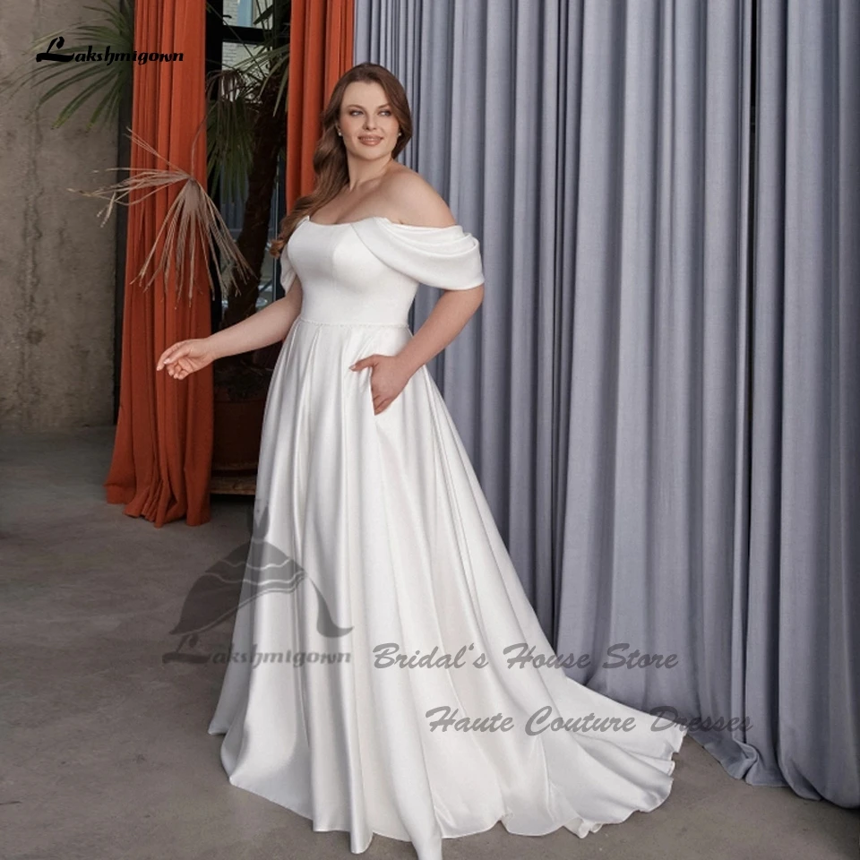 Lakshmigown-vestido de novia de satén con hombros descubiertos para mujer, traje de novia elegante con cordones en la espalda, talla grande, 2023