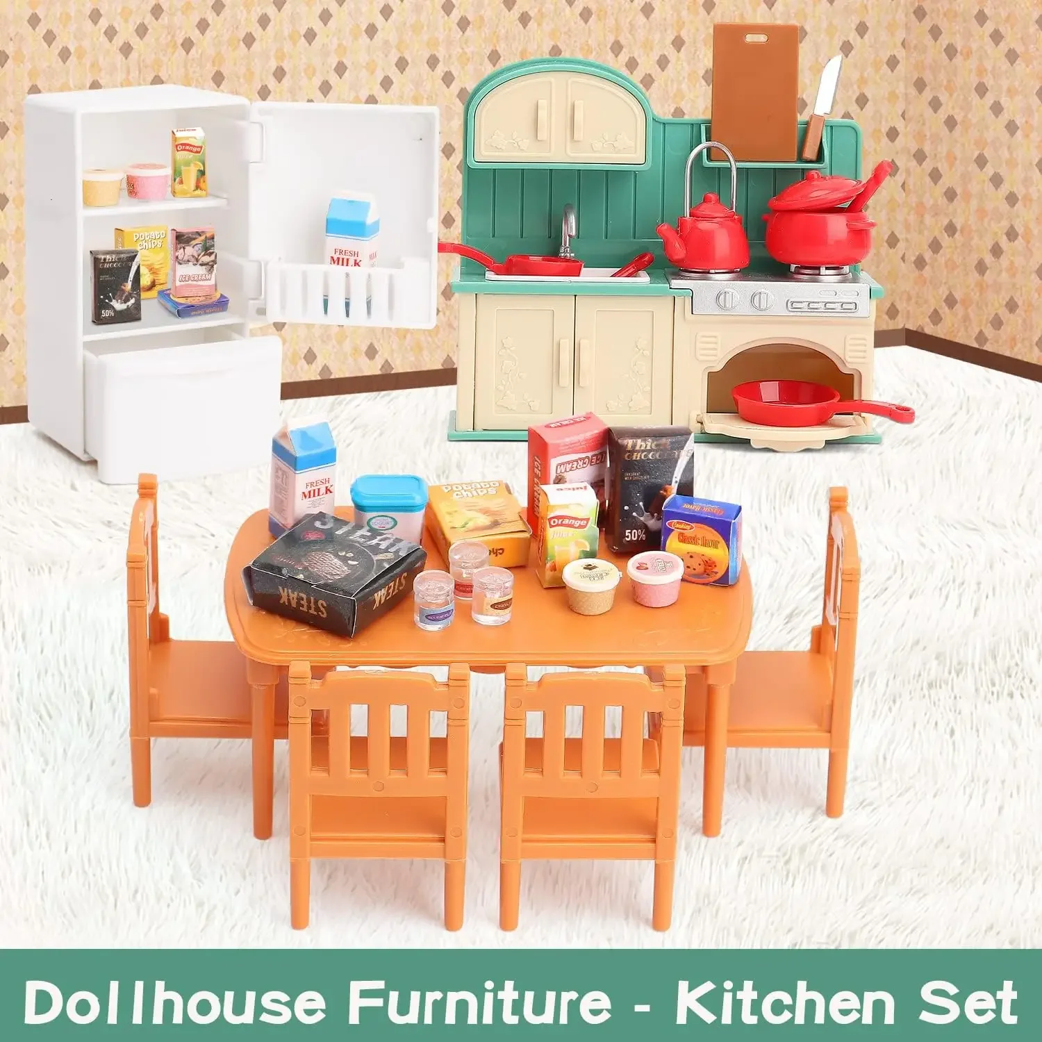 Poppenhuismeubelset voor kinderen Speelgoed Miniatuur poppenhuisaccessoires Fantasiespelspeelgoed voor jongens, meisjes en peuters met keuken