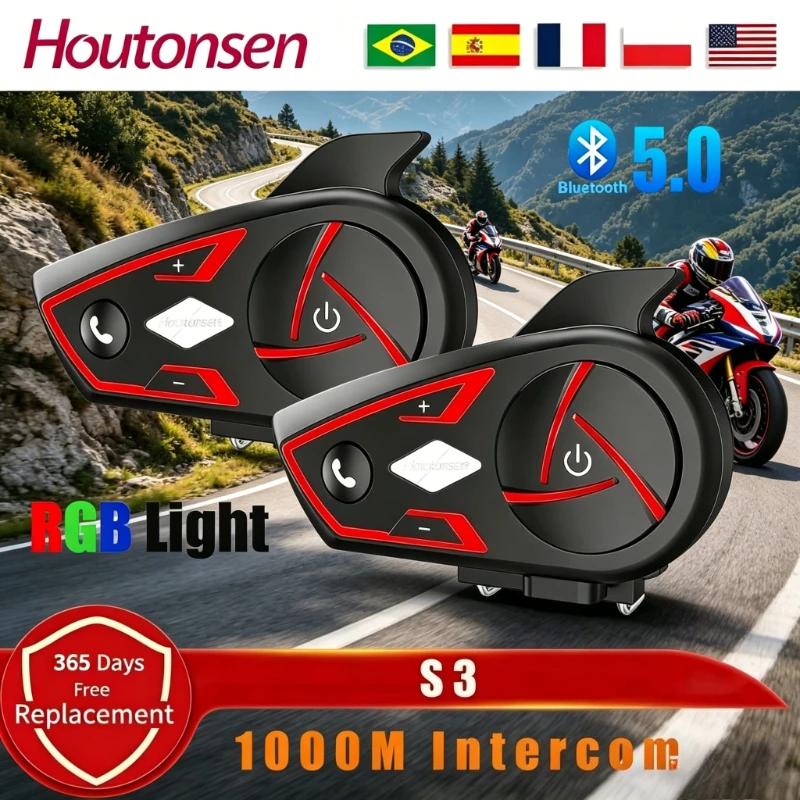 Intercom Headset Helmet - Houtonsen S3 Motorcycle Bluetooth Communication Helmet