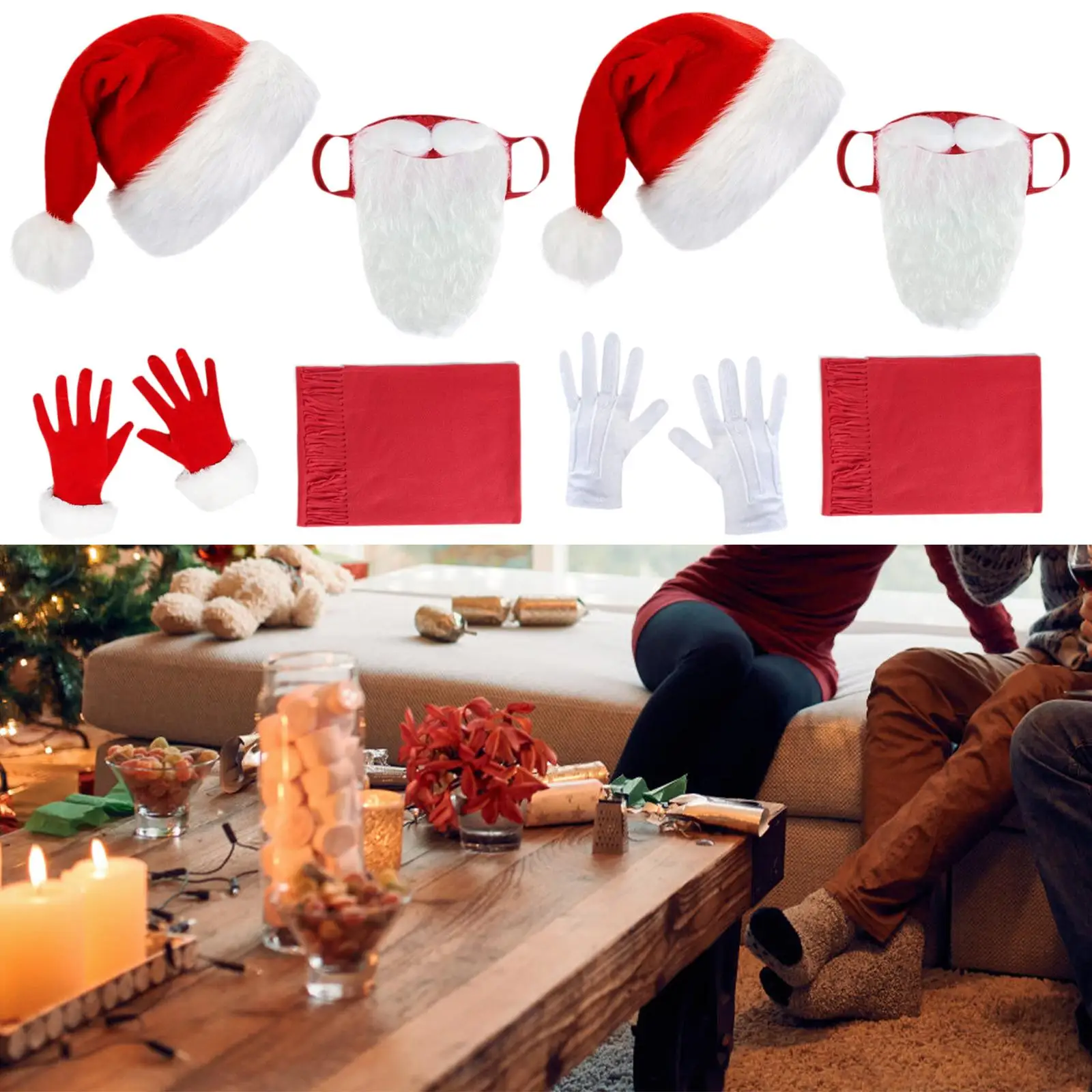 Copri barba di Babbo Natale Copri viso divertente con cappello da Babbo Natale Accessorio per costume per donne e uomini Decorazioni per bambini per le vacanze di Natale