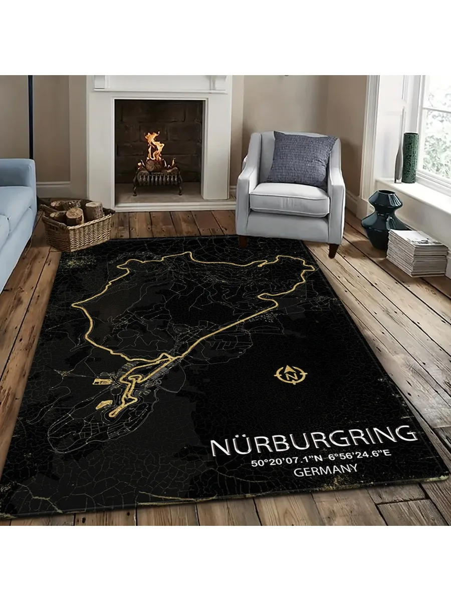 Nürburgring Rennstrecken-Teppich Deutschland Streckenkarten-Druck Rutschfeste Bodenmatte für Garage Männerhöhle Auto-Enthusiasten Heimdekoration