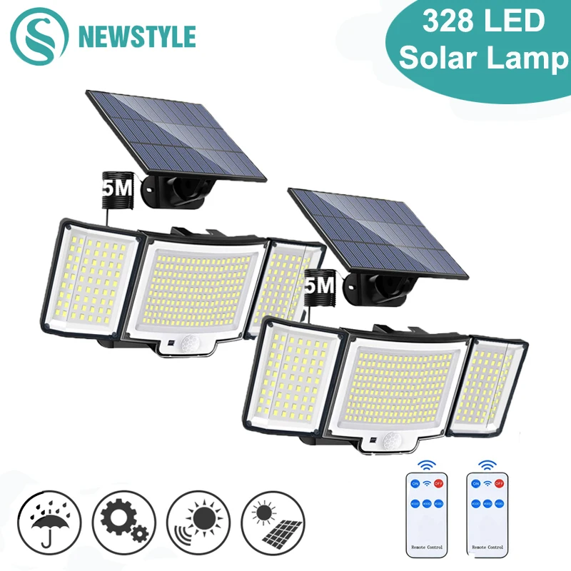 238/328 lampa słoneczna LED na zewnątrz 348 kinkiet IP65 wodoodporne reflektory lampa czujnik ruchu Solar 3 tryb światła uliczne wystrój ogrodu