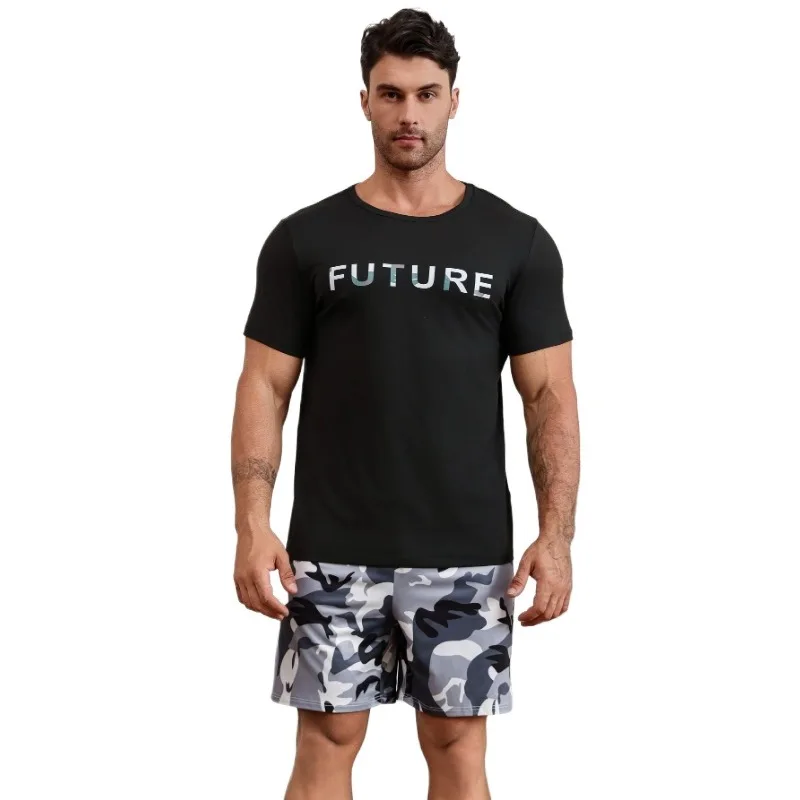 Men Pajama Set Simple Teen Spring Summer O-Neck Pullover Short Sleeve Shorts Loose Breathable Loungewear 2 Piece Set Sleepwear