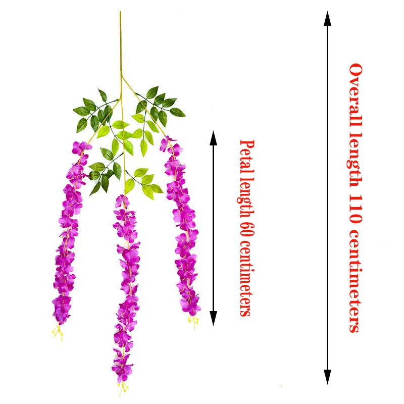 Hot 110 centimeters1pcs Wisteria Artificial Flower Vine Wreath Wedding Arch Decoration Fake Plant Leaf Rattan Trailing Fake Flow