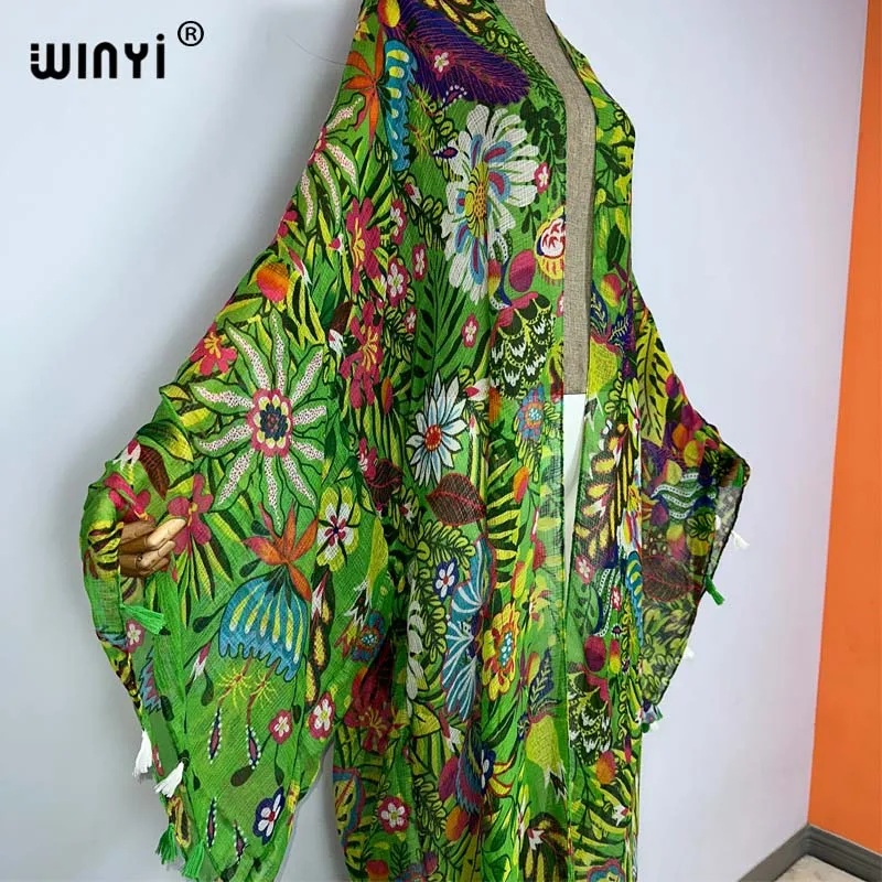 WINYI new summer Kimono Women Retro bohemian print Cardigan Female Blouse Loose Casual beach Cover Up party kuwait kaftan