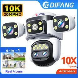 10K Draadloze CCTV Camera Buiten Vier Lens Vier Scherm Videobewaking 10X Optische Zoom Smart Home PTZ 20MP WiFi IP Camera