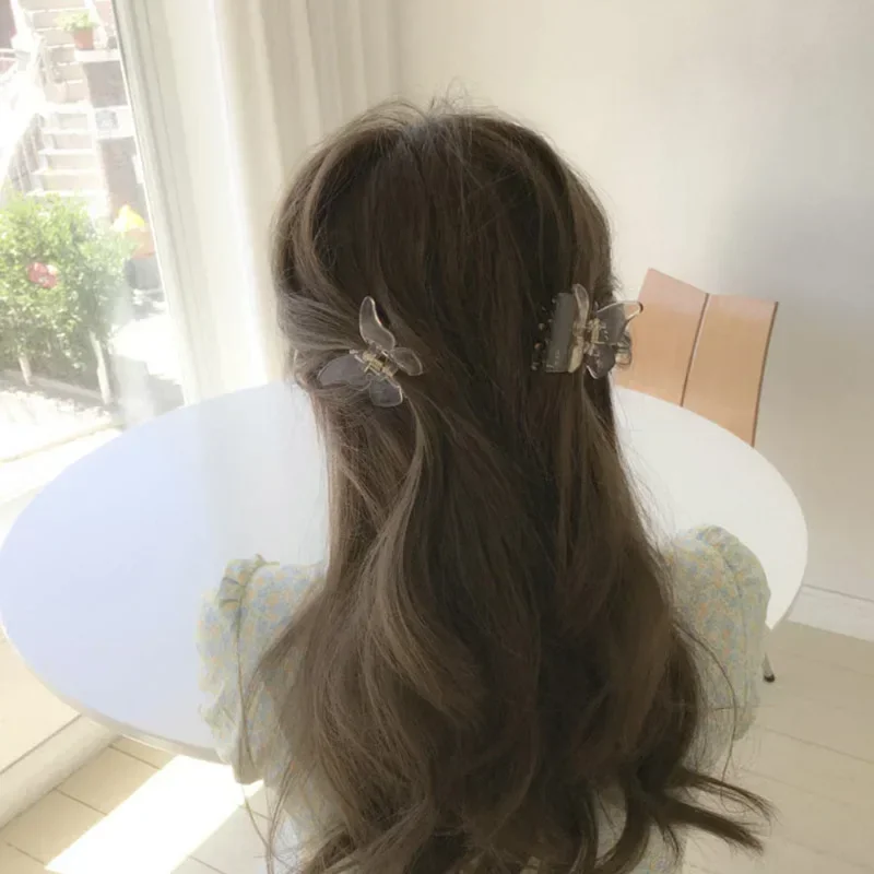 Butterfly Shaped Small Hair Claw Stereoscopic Hair Clips Solid Color Transparent Hairpins Fashion Girls Hair Barrette Headdress