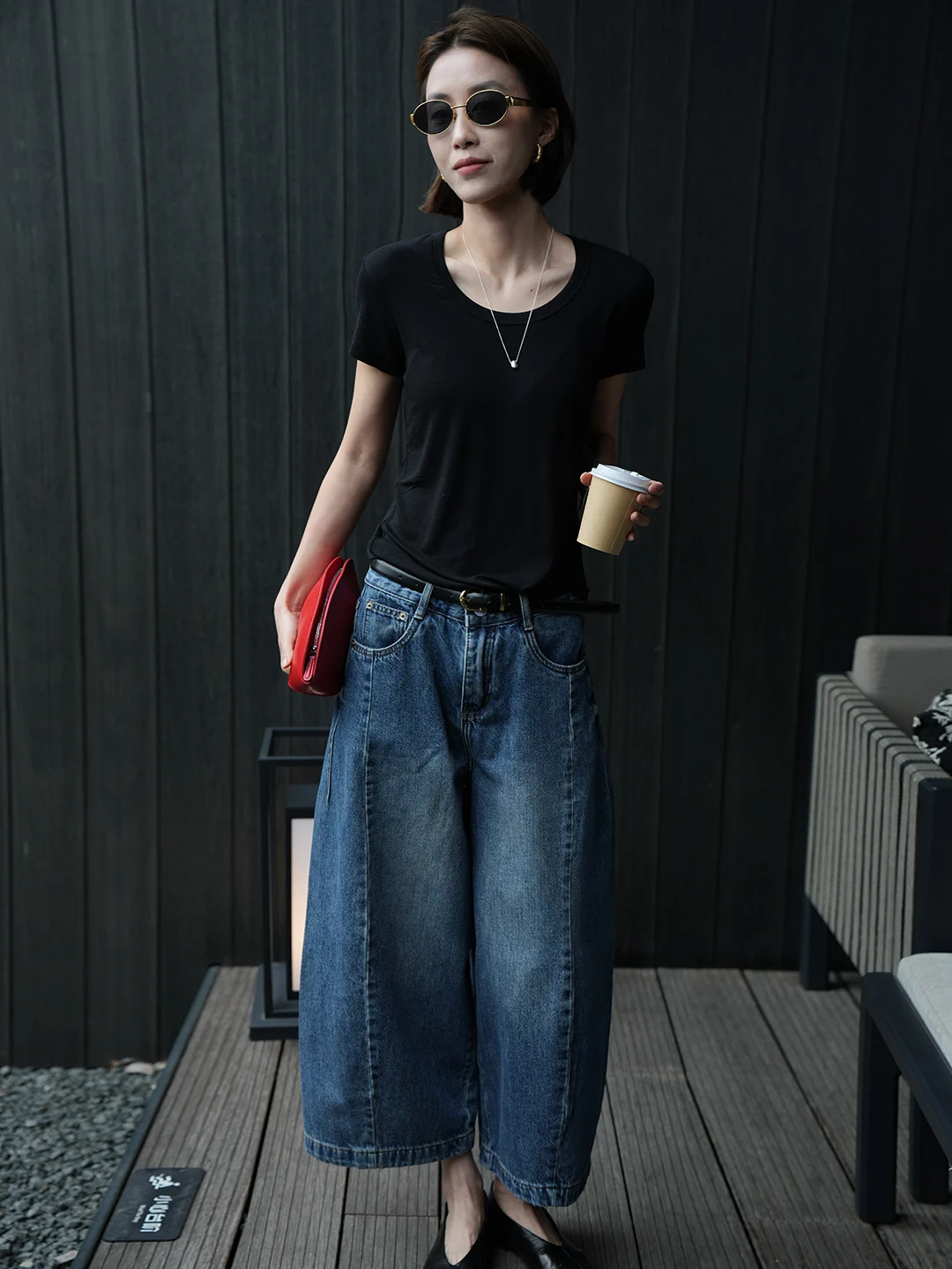 

Retro Patchwork Washed Denim Balloon Pants Loose Slimming Nine-Tenths Wide Leg Pants Women Spring Summer New Style Casual Cotton