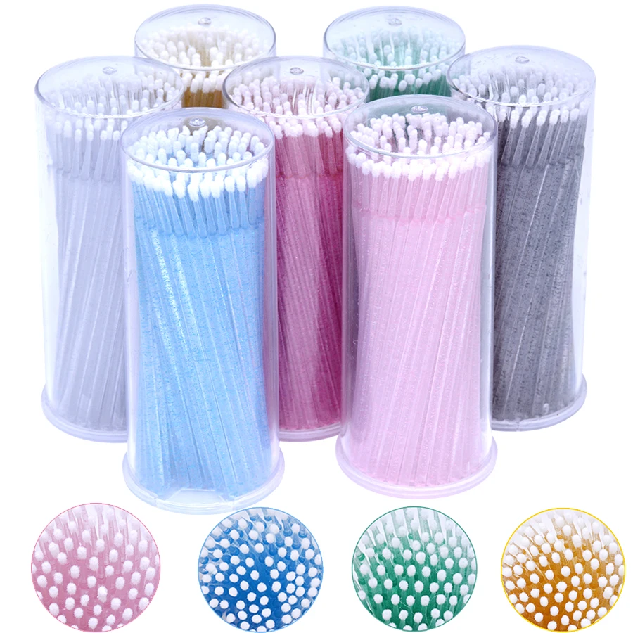 100Pcs/ Bottle Crystal  Eyelash Extension Cleaning Brush Swabs Disposable Wands Stick Spoolies Lash Perm Applicators Wholesale