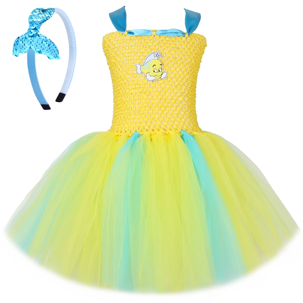 

Flounder Clownfish Tutu Dress Girls Ocean Theme Birthday Dresses Baby Tropical Fish Cosplay Kids Halloween Christmas Costumes