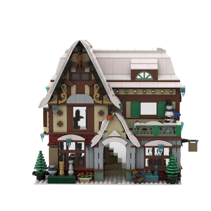 ภาพยนตร์ฉากสถาปัตยกรรมหมู่บ้านฤดูหนาวตามฤดูกาล House MOC Building Blocks ASSEMBLY DIY เทคโนโลยีอิฐคอลเลกชันของเล่น