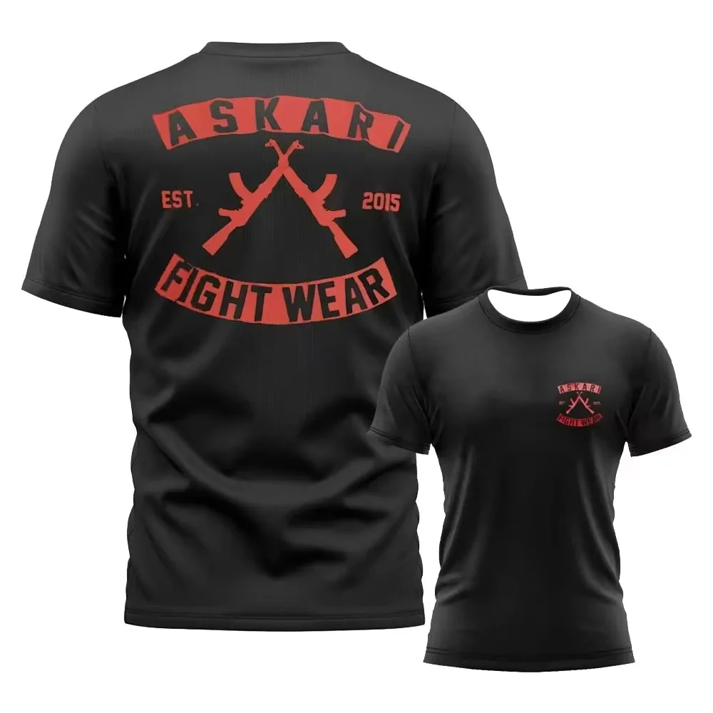 Askari Men's Boxing Fighting T-Shirt Summer Sports Fitness Breathable Round Neck Short Sleeve Top for Outdoor Training